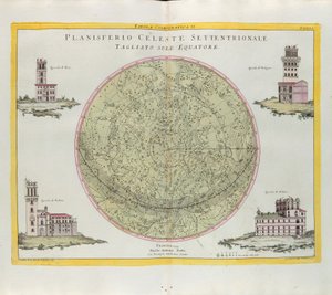 Tablica kosmograficzna północnej planisfery niebieskiej wycięta na równiku, rycina G. Zulianiego zaczerpnięta z Tomu I najnowszego Atlasu opublikowanego w Wenecji w 1777 roku przez Antonio Zattę autorstwa G. Zuliani