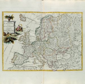 Europa podzielona na główne państwa, rycina G. Zulianiego zaczerpnięta z Tomu I najnowszego Atlasu wydanego w Wenecji w 1776 r. przez Antonio Zattę, Kolekcja prywatna autorstwa G. Zuliani