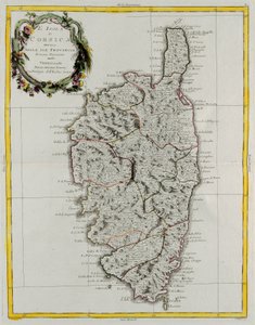Wyspa Korsyka podzielona na prowincje, rycina G. Zulianiego zaczerpnięta z Księgi II „Najnowszego Atlasu” wydanego w Wenecji w 1782 r. przez Antonio Zattę, zbiory prywatne autorstwa G. Zuliani