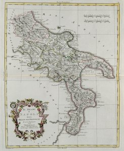 Królestwo Neapolu podzielone na prowincje, rycina G. Zulianiego zaczerpnięta z Tome II „Najnowszego Atlasu” wydanego w Wenecji w 1781 r. przez Antonio Zattę, zbiory prywatne autorstwa G. Zuliani