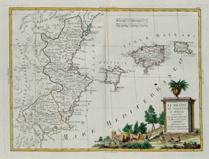 Kingdoms of Valencia and Murcia with Baleari and Pitiuse Islands, rycina G. Zulianiego zaczerpnięta z Tomu I najnowszego Atlasu wydanego w Wenecji w 1775 roku przez Antonio Zattę, kolekcja prywatna