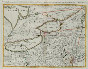 Pennsylwania, Nowy Jork, południowe New Jersey, z zachodnią częścią Connecticut, Massachusetts Bay i Krajem Irokezów, rycina G. Zulianiego zaczerpnięta z Tomu I „Najnowszego Atlasu” wydanego w Wenecji w 1778 r. przez Antonio Zattę, Kolekcja prywatna autorstwa G. Zuliani