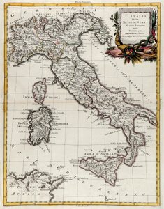 Mapa polityczna Włoch, rycina G. Zulianiego zaczerpnięta z tomu II „Najnowszego Atlasu” wydanego w Wenecji w 1782 r. przez Antonio Zattę, zbiory prywatne
