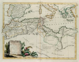 Wybrzeże Barbary lub Królestwa Maroka, Fezu, Algierii, Tunezji i Trypolisu wraz z sąsiednimi krajami, rycina G. Zulianiego zaczerpnięta z Tome IV „Najnowszego Atlasu” wydanego w Wenecji w 1784 r. przez Antonio Zattę, zbiory prywatne