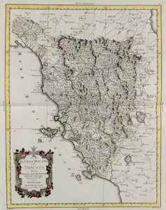 Wielkie Księstwo Toskanii podzielone na prowincje, rycina G. Zulianiego zaczerpnięta z tomu II „Najnowszego Atlasu” wydanego w Wenecji w 1783 r. przez Antonio Zattę, kolekcja prywatna
