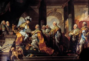 Król Ludwik XVI (1754-1793) otrzymał w Reims hołd Rycerzy Zakonu Ducha Świętego po konsekracji 13.06.1775 Szczegół. Obraz Gabriela Doyena (1726-1806) Nd. 3,45 x 4,85 m²