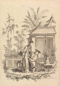 Scena Chinoiserie z postaciami w krajobrazie, XVIII wiek.