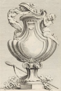 Projekt wazonu z faunem i nimfą z Księgi waz Livre de Vases, tablica 1..., 1742-50. autorstwa Gabriel Huquier