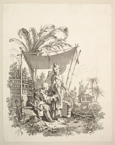 Kobieta okazująca żołnierzowi ciekawostki, ca. 1742. autorstwa Gabriel Huquier
