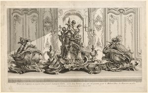 Dzieła Juste-Aurèle Meissoniera: Srebrny projekt rzeźbiarski na dużą centralną atrakcję..., c. 1735-1737 autorstwa Gabriel Huquier