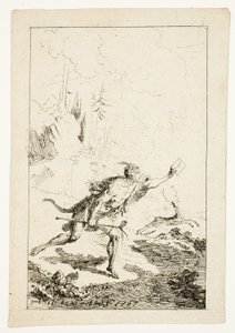 Posłaniec wysłany do M. Saint-Denis przez M. Belle-Isle, Więzień, płyta trzecia z Les Nouveaux Voyages aux Indes Occidentales autorstwa Gabriel Jacques de Saint Aubin