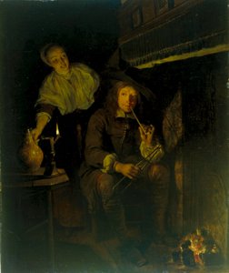 Niemiecki: Der Raucher am Kamin Palacz przy kominku autorstwa Gabriel Metsu