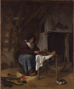 Stara kobieta przy posiłku we wnętrzu autorstwa Gabriel Metsu