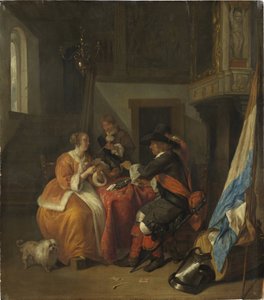 Gra karciana - Gra karciana, autorstwa Metsu, Gabriela (1629-1667). olej na drewnie autorstwa Gabriel Metsu