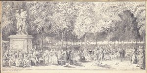 Spotkanie w Ogrodach Tuileries wokół posągu, 1760 autorstwa Gabriel de Saint Aubin