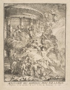 Alegoria małżeństw zawartych przez miasto Paryż przy narodzinach księcia Burgundii, 1752 r. autorstwa Gabriel de Saint Aubin