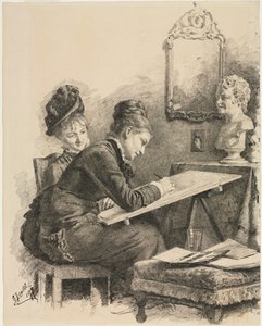 Dwie kobiety szkicujące rzeźbę, 1878. autorstwa Gabriel von Hackl