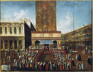 Loteria publiczna w Loggetta, Piazza San Marco, Wenecja „” - Gra w loterii (loteria) w Loggetta na Placu Świętego Marka w Wenecji”” Obraz Gabriela Belli (1730-1799) XVIII-wieczna Wenecja, Fundacja „ „Querini Stampalia”””