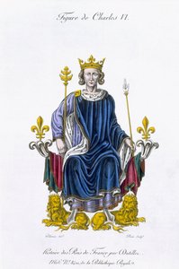 Figura Karola VI, grawerowana przez Amedee Peree, z „Histoire des Rois de France” (kolor lito) autorstwa Gabrielle Willemin