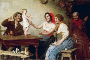 Pierwsze kroki, Gaetano Bellei (1857-1922), olej na płótnie, 55x82,5 cm