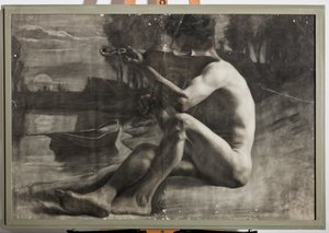 Męska figura, akt (węgiel na papierze)