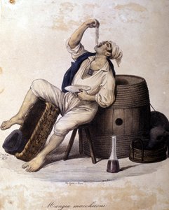Neapolitański jedzenie maccheroni. Litografia Dura