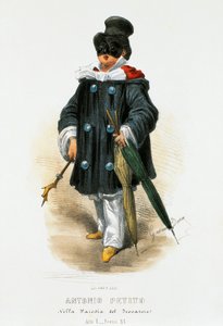 Aktor Antonio Petito (1822-1876) w stroju teatralnym w parodii Trubadur, litografia Gaetano Dury (1805-1874)