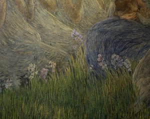 Trawa i kwiaty, szczegóły z The Maternity autorstwa Gaetano Previati