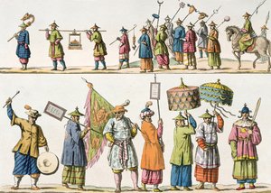 Główni uczestnicy procesji cesarza chińskiego, ilustracja z „Le Costume Ancien et Moderne” Giulio Ferrario, wydana w latach 1820-30-tych