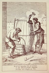 Coopers at work, Grawerowanie autorstwa Gaetano Gherardo Zompiniego (1700-1778) z Sztuka życia codziennego w Wenecji, Włochy autorstwa Gaetano Zompini