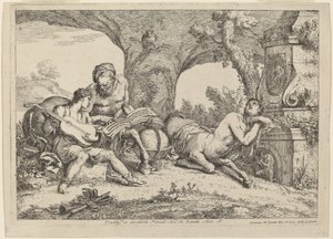 Chiron uczy muzyki Achillesa autorstwa Gaetano Zompini after Giovanni Benedetto Castiglione