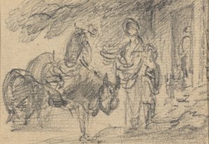 Figuras e cavalos perto de uma porta polonês autorstwa Gainsborough Dupont