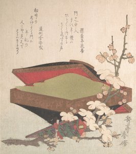 Kwiaty śliwki i pudełko na ciasto, 1819. autorstwa Gakutei