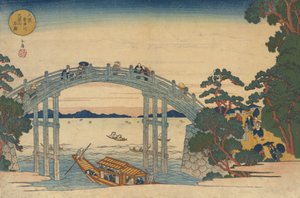 Kamienny most nad rzeką Aji, Osaka, 1838. autorstwa Gakutei