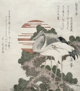 Żuraw (Tsuru) z serii 2 projektów Żurawie i Żółwie, 1818-30 (drewnoryt)