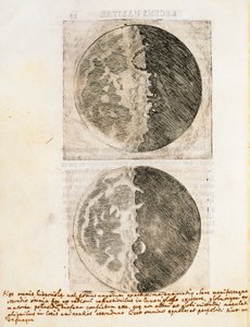 Sidereus Nuncius (Starry Messenger) z rysunkami faz i powierzchni Księżyca autorstwa Galileo Galilei