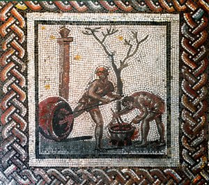 Słoik przedstawiający scenę. (mozaika, koniec II, początek III w.) autorstwa Gallo Roman