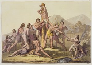 Peruwiańscy Indianie składający ofiarę, z „Le Costume Ancien et Moderne”, tom I, płyta 15, autor: Jules Ferrario, opublikowane ok. 1820-30 lat (litografia kolorowa) autorstwa Gallo Gallina