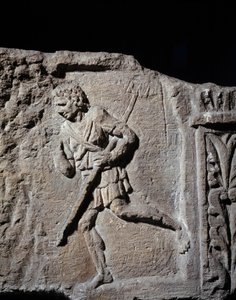 Art Gallo Romain: stela przedstawiająca gladiatora. 50 p.n.e.-100 n.e. Metz. Muzeum Sztuk Pięknych autorstwa Gallo Roman