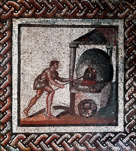 Scena robienia chleba. (mozaika, koniec II, początek III w.) autorstwa Gallo Roman