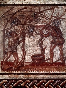 Sztuka Galloromain: jesień: zbieranie jabłek i zbiory. Mozaika przedstawiająca rustykalny kalendarz z Saint Romain en Gal. Koniec II-początku III wieku. Saint Germain en Laye, Muzeum Starożytności autorstwa Gallo Roman Gallo Roman