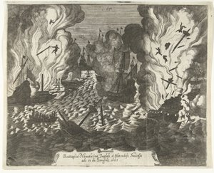 Bitwa pod Lowestoft, 1665 Bitwa morska między angielską a holenderską sukcesywną 13 czerwca 1665 (tytuł na obiekcie) autorstwa Gaspar Bouttats (attributed to)