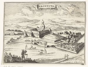 Widok na Rechnitz Obrazy topograficzne Austrii, Węgier i Bałkanów (tytuł serii) Krótki opis i aen-wysinghe der placeen in desen boeck, z ich słowami teghen, stojącymi, trafnie uyt-ghebeldt, w Oostenryck (ser