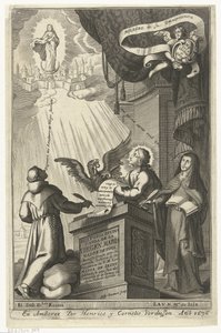 Dziewica Maryja zostaje porwana do królestwa niebieskiego Historia divina y vida de la Virgen maria (tytuł na obiekcie)