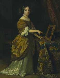 Dziewczyna stojąca przed lustrem, 1668. autorstwa Gaspar Netscher