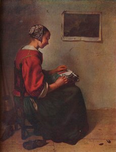 „Koronkarka”, 1662 autorstwa Gaspar Netscher