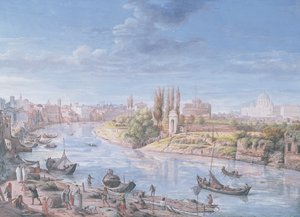 Widok na Rzym z Bazyliką Św. Piotra i Zamkiem Świętego Anioła w oddali, 1685 autorstwa Gaspar van Wittel
