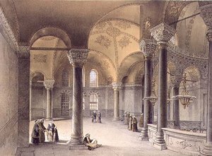 Haghia Sophia, tablica 14: Galeria Orientalna, rycina Louis Haghe (1806-1885) wydana w 1852 r. (lito) autorstwa Gaspard (after) Fossati