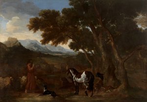 Dughet - Pejzaż z pustelnikiem nauczającym zwierzęta, 1637-1638 autorstwa Gaspard Dughet