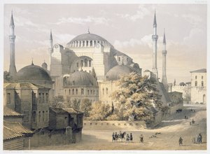 Hagia Sophia, tablica 19: widok z zewnątrz meczetu, ryt Louis Haghe (1806-1885) wydany 1852